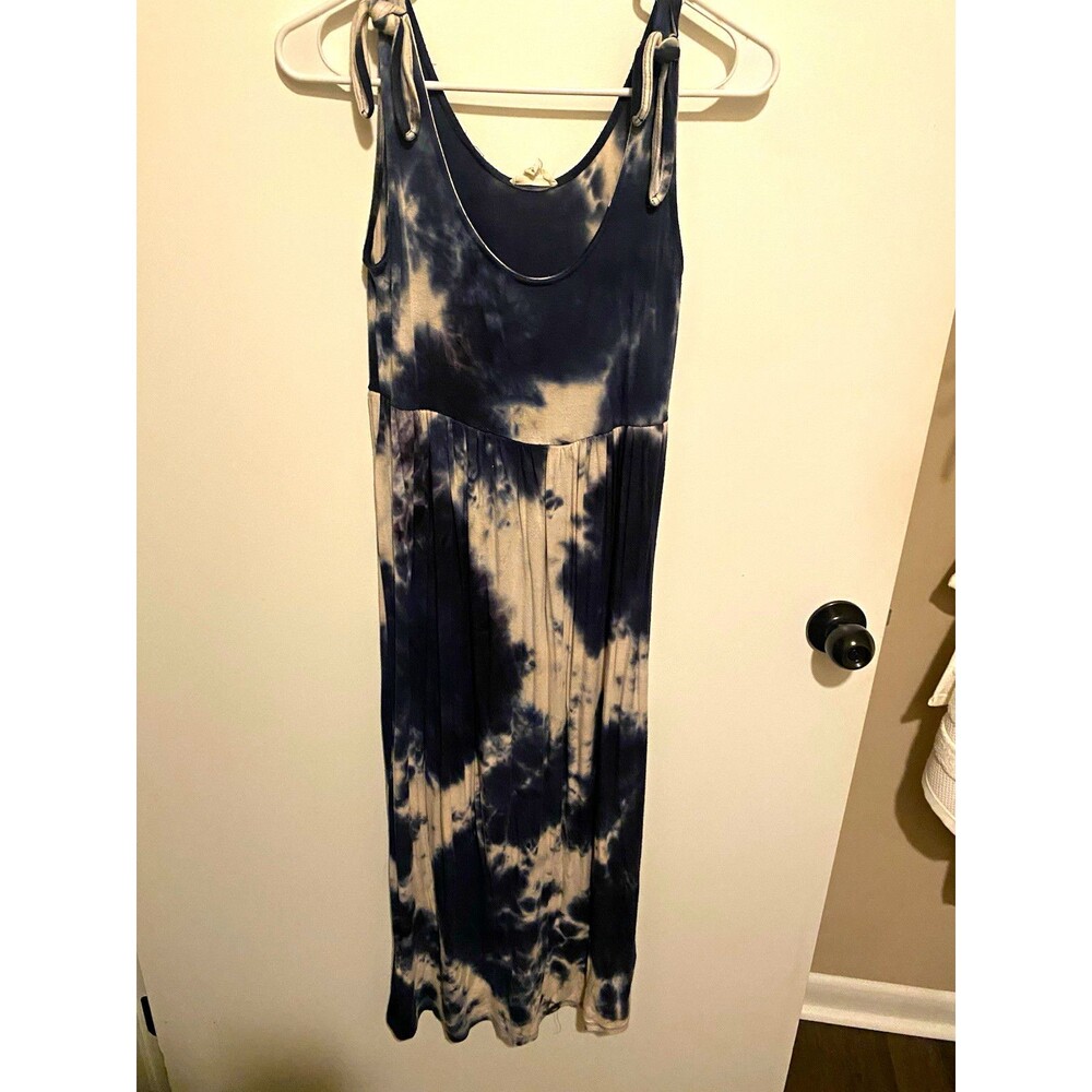 Young, Fabulous & Broke Navy/White Tie Dye Maxi Dress Stretch Jersey Rayon M
